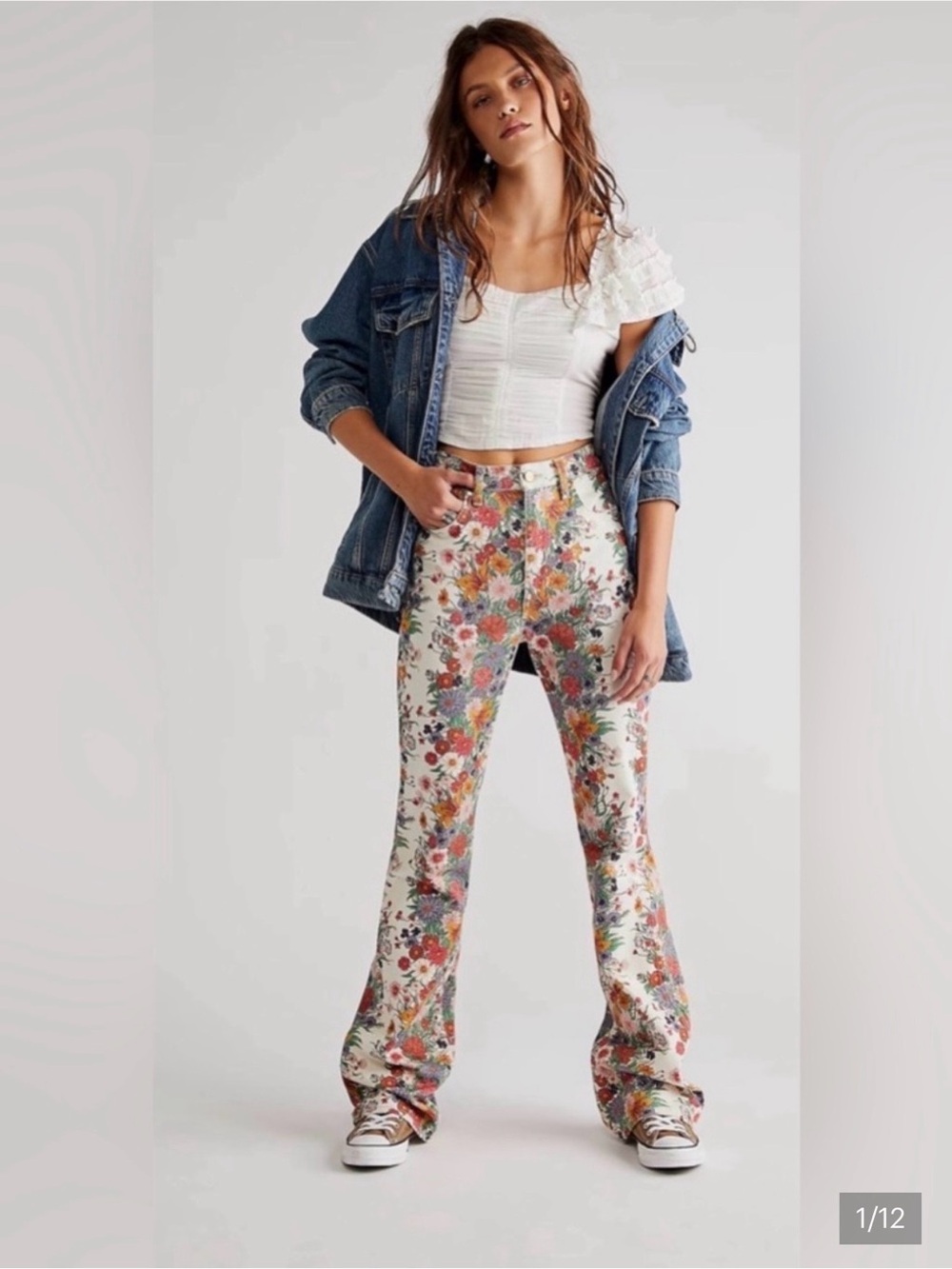 NWOT Free People xWrangler Westward High-Rise Flare Jeans in Flora